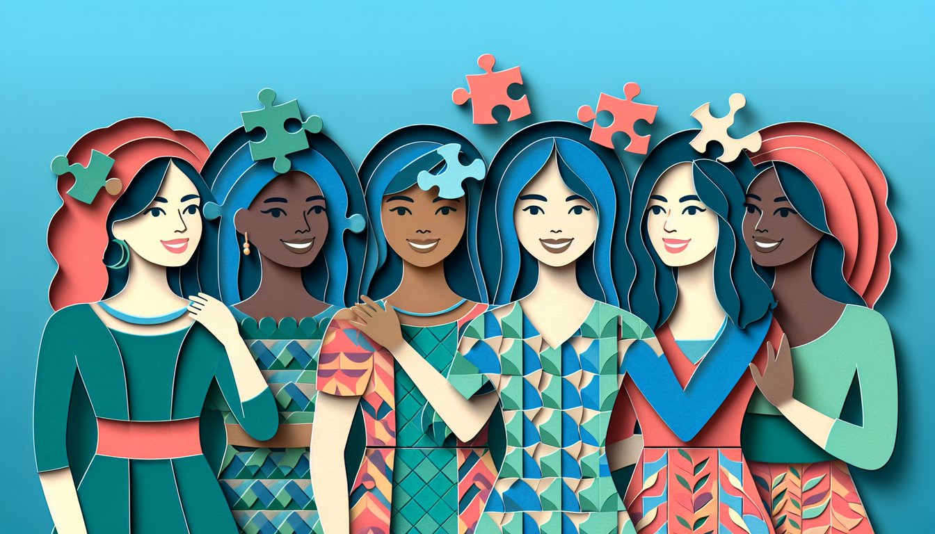 Paper art illustration for a sorority personality match quiz on a teal background