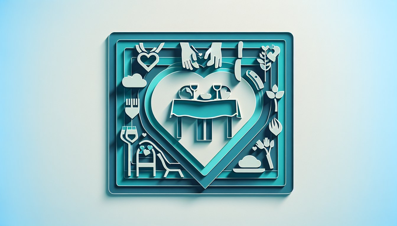 paper art hearts and chat bubbles illustrate hook up vs dating quiz on teal background