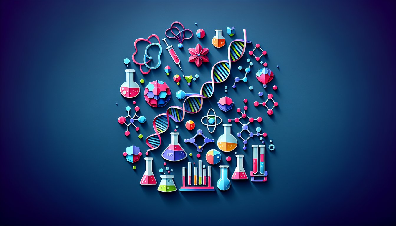 Paper art representing a trivia quiz on biochemical principles for high school students.