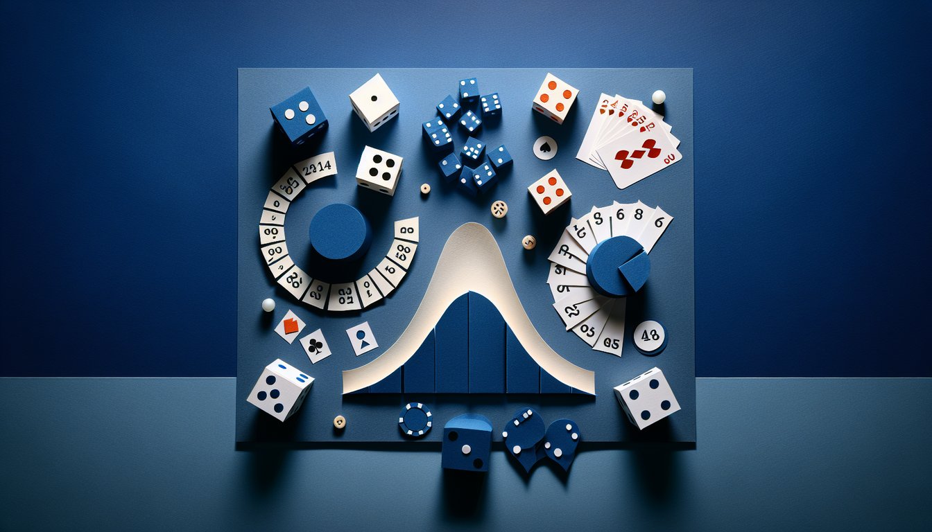 Colorful paper art promoting Probability Playground, a high school-level probability quiz.