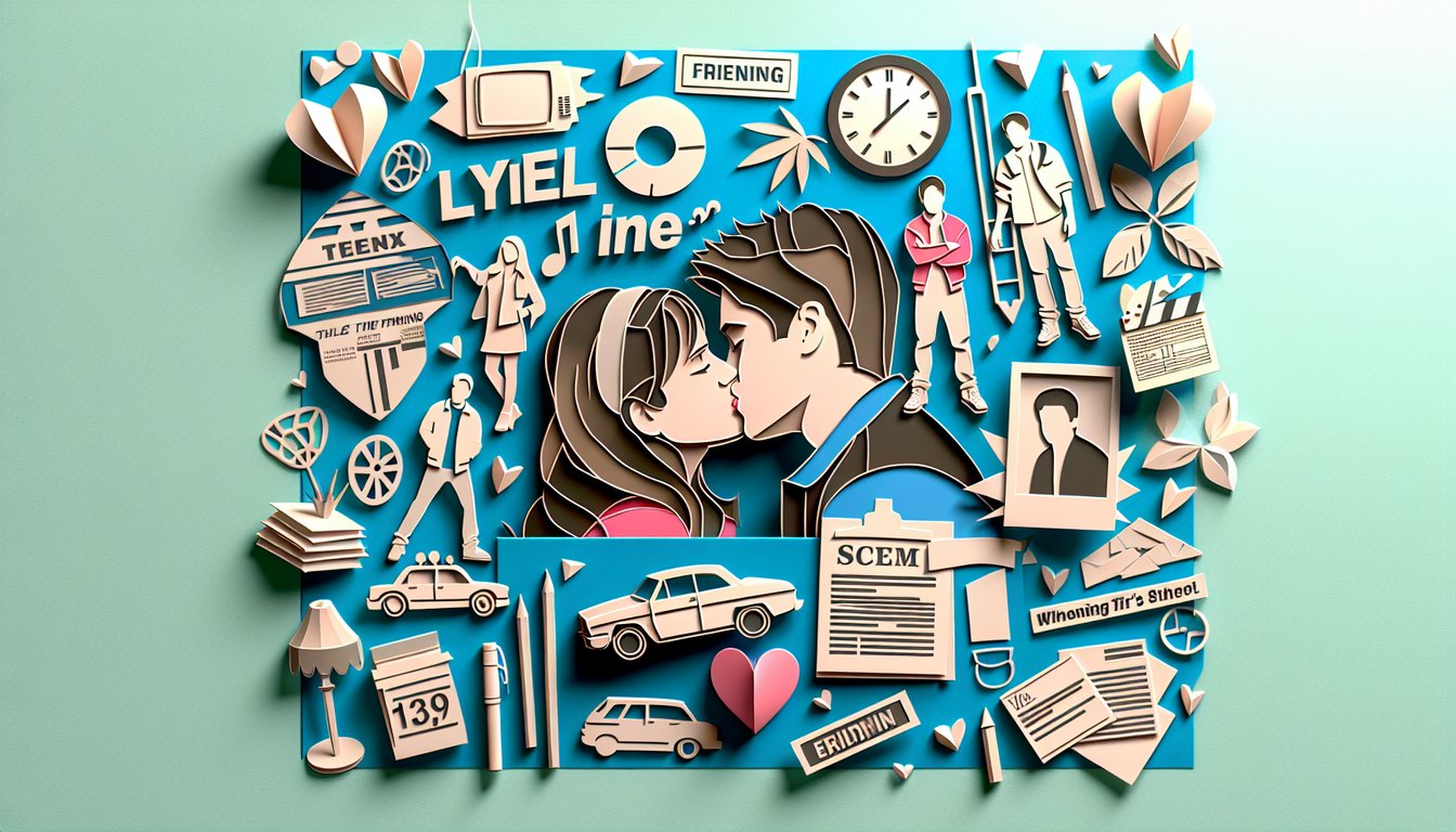 Paper art illustration of Carly and Freddie leaning in for a kiss alongside quiz title on a teal background