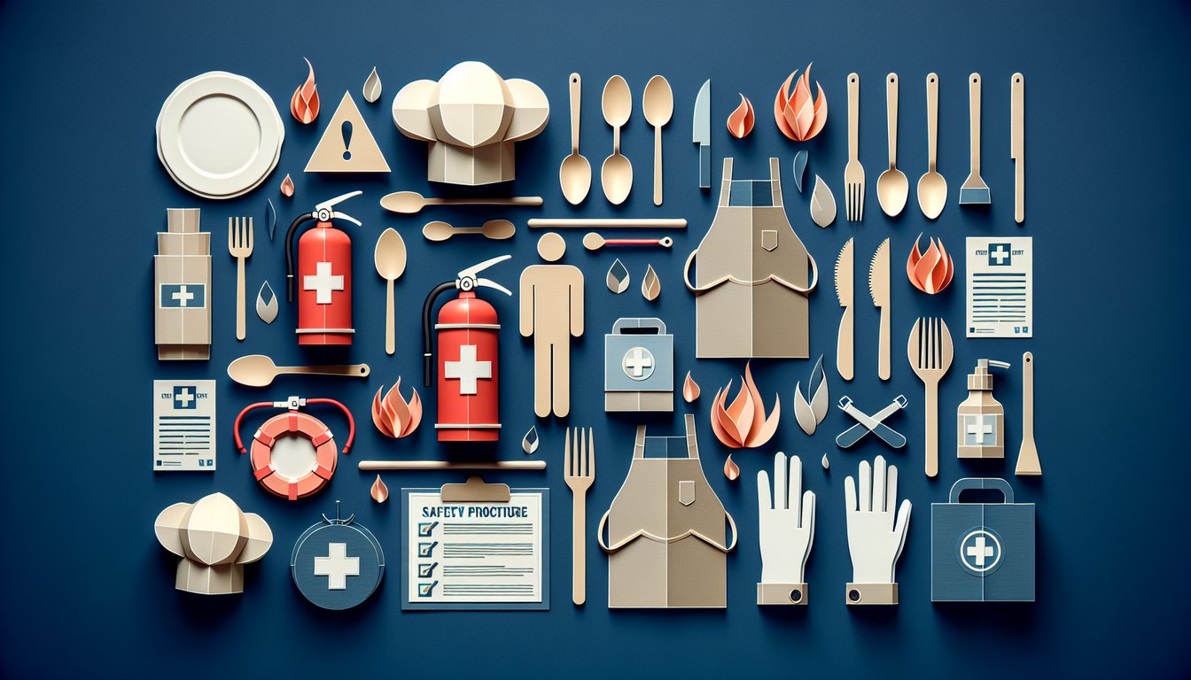 Colorful paper art illustrating a quiz on restaurant safety and training assessment