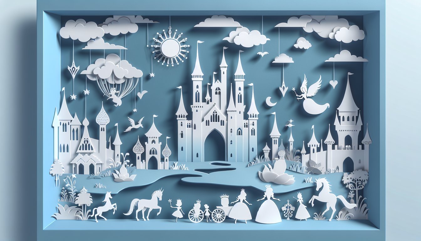 Adventure Time princesses paper art illustration for personality quiz on sky blue background
