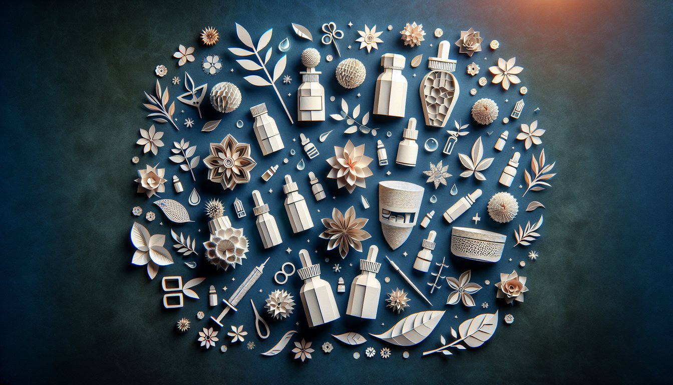 Colorful paper art depicting elements related to Essential Oils Knowledge Test quiz