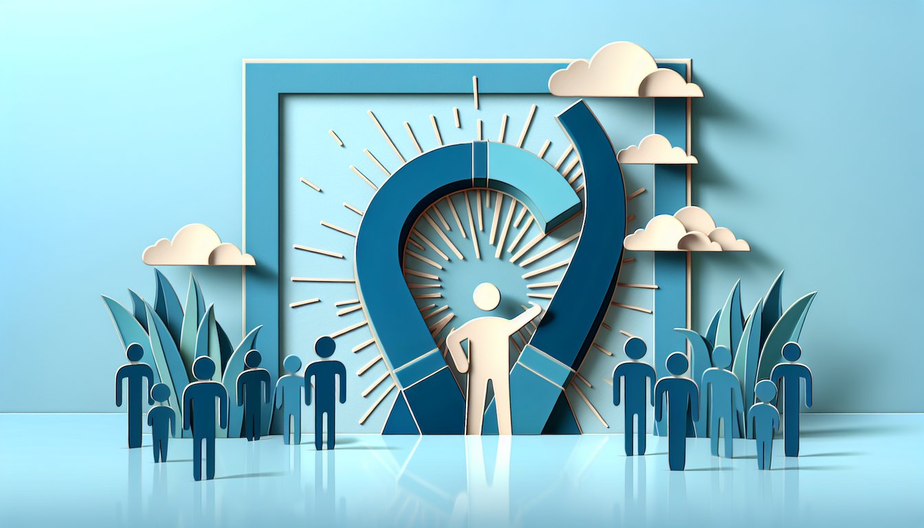 Paper art illustration for charisma style quiz on a sky blue background