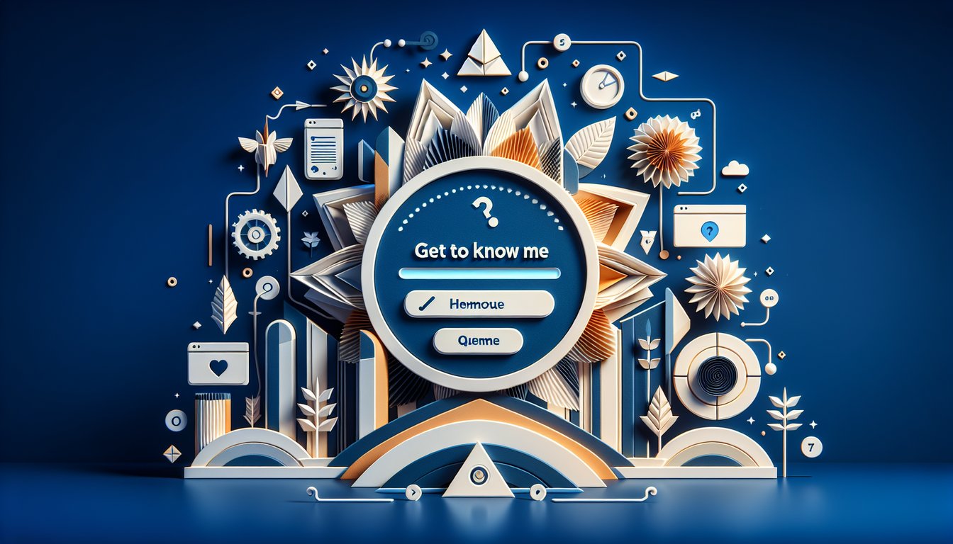 Colorful paper art displaying various personal questions for a Get to Know Me Quiz.