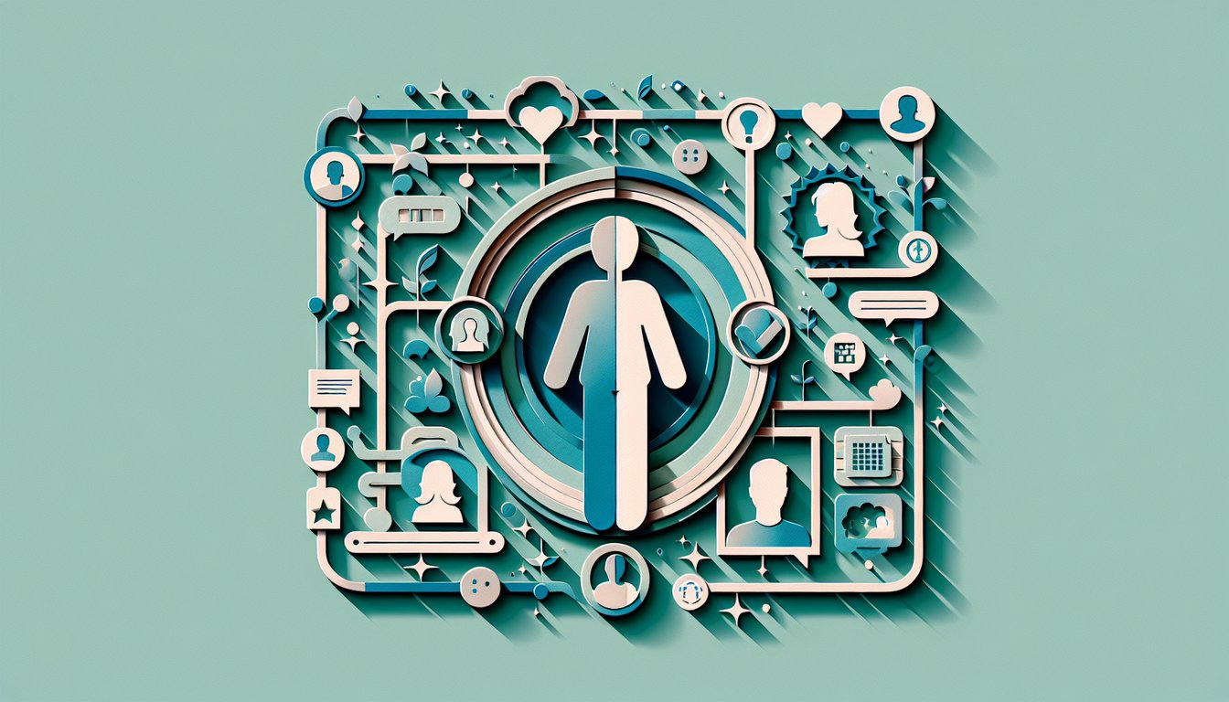 Paper art illustration for a personality quiz on a teal background