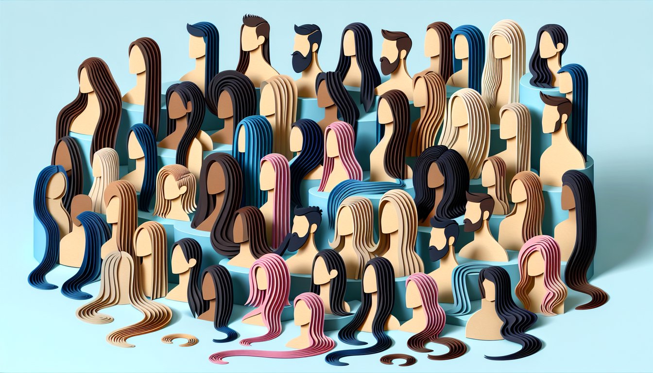 Paper art illustration for hair length quiz on sky blue background
