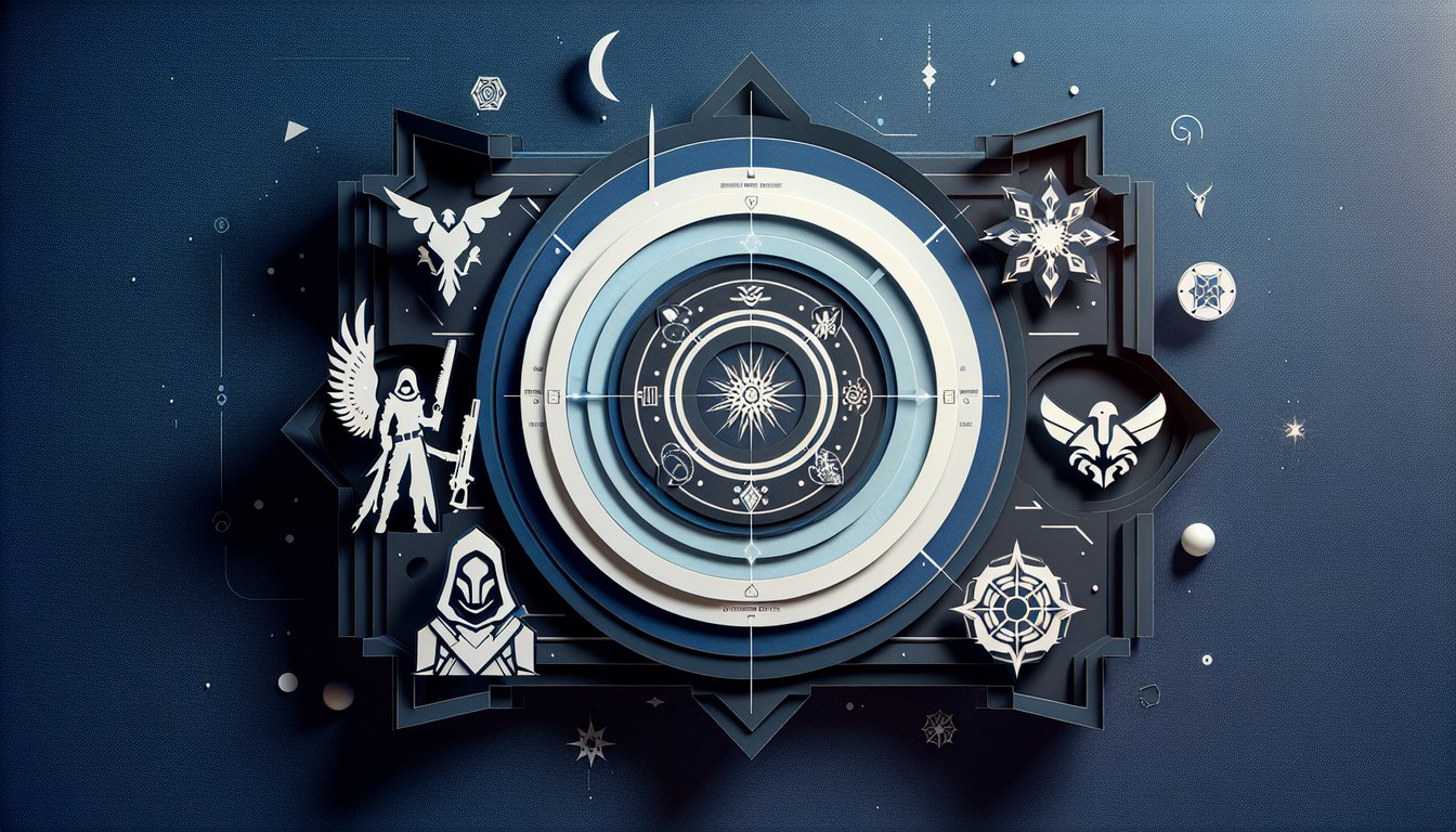 Paper art illustration showing quiz theme for Destiny 2 Guardians warlock hunter titan on dark blue background