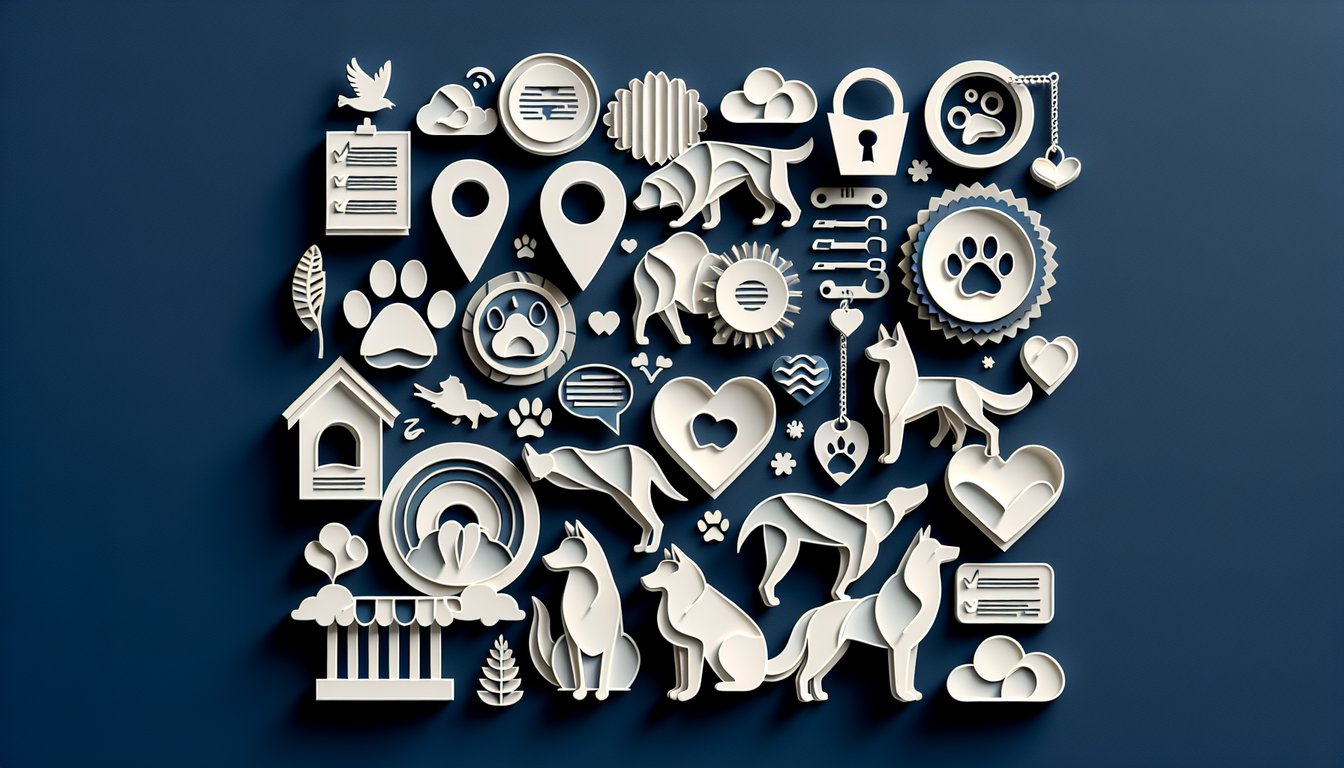 Paper art illustration showing dog silhouettes around quiz title text on dark blue background, playful cutout style.