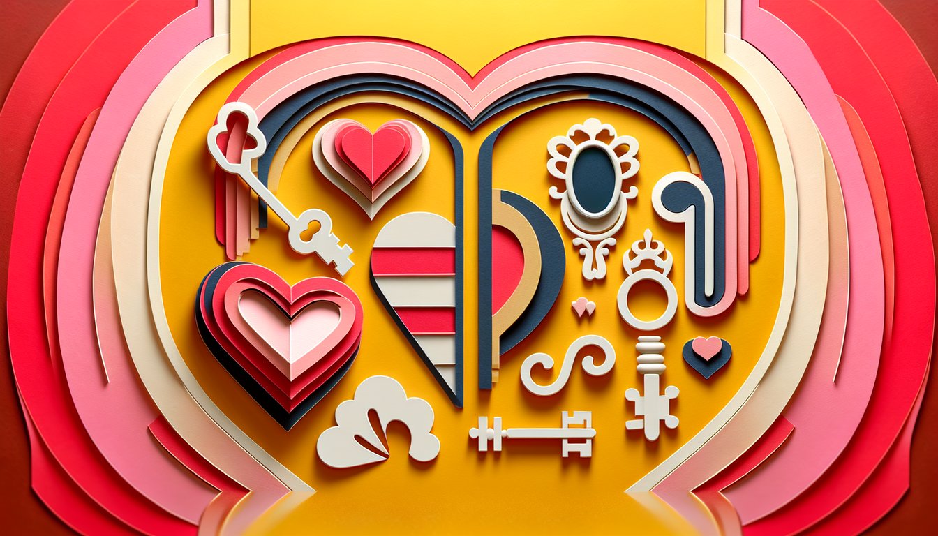 Paper art illustration for Do I Like Him Quiz on a golden yellow background