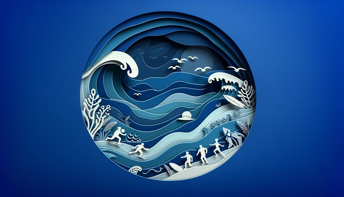 Paper art illustration for Outer Banks quiz on dark blue background