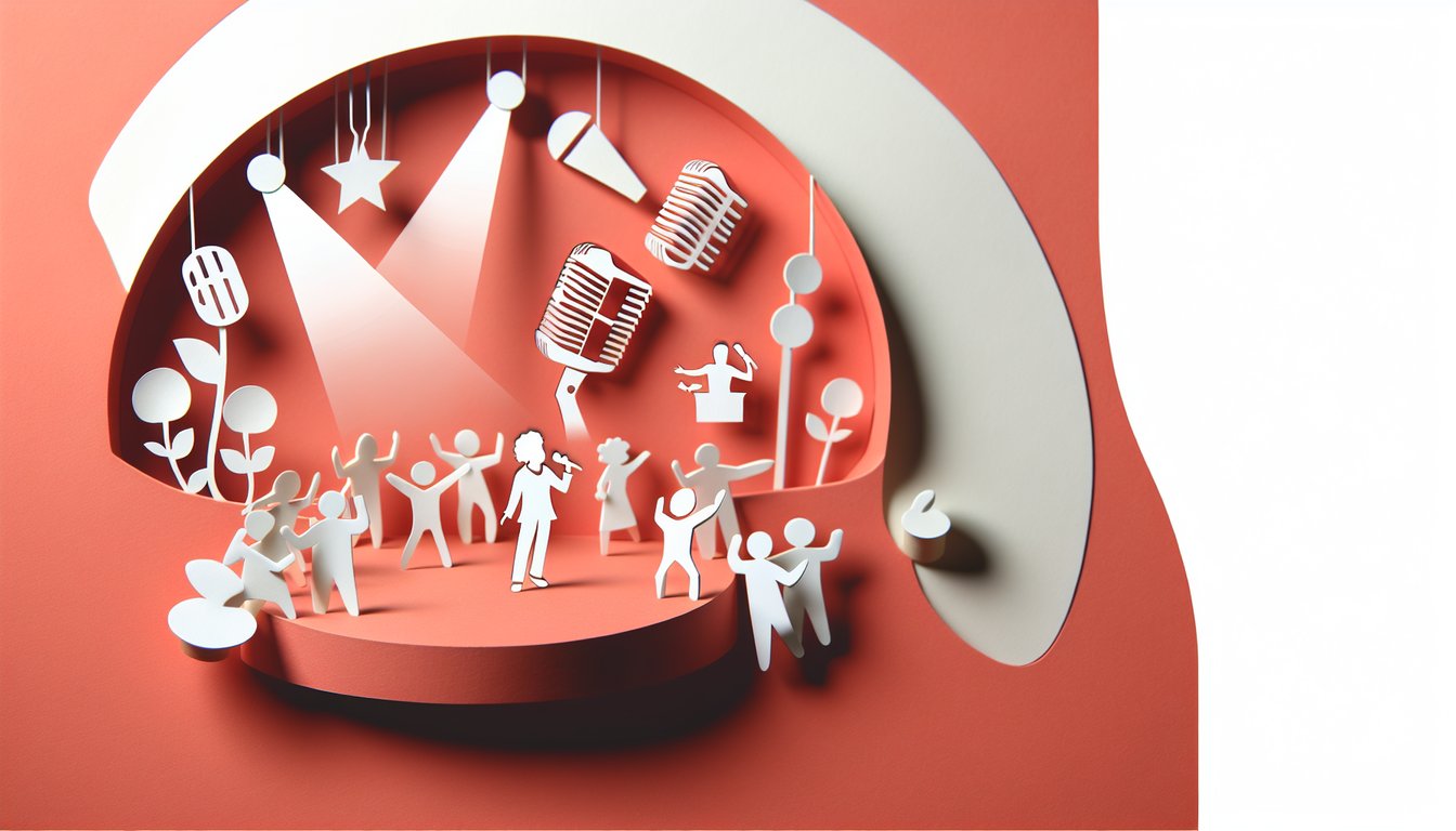 Paper art illustration for female trivia quiz with smiling women holding question marks and bubbles on coral background.