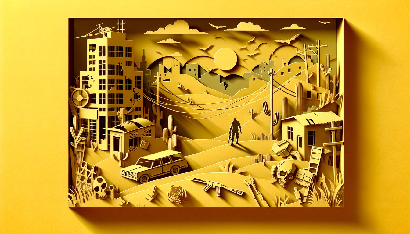 Paper art illustration for zombie apocalypse quiz on golden yellow background