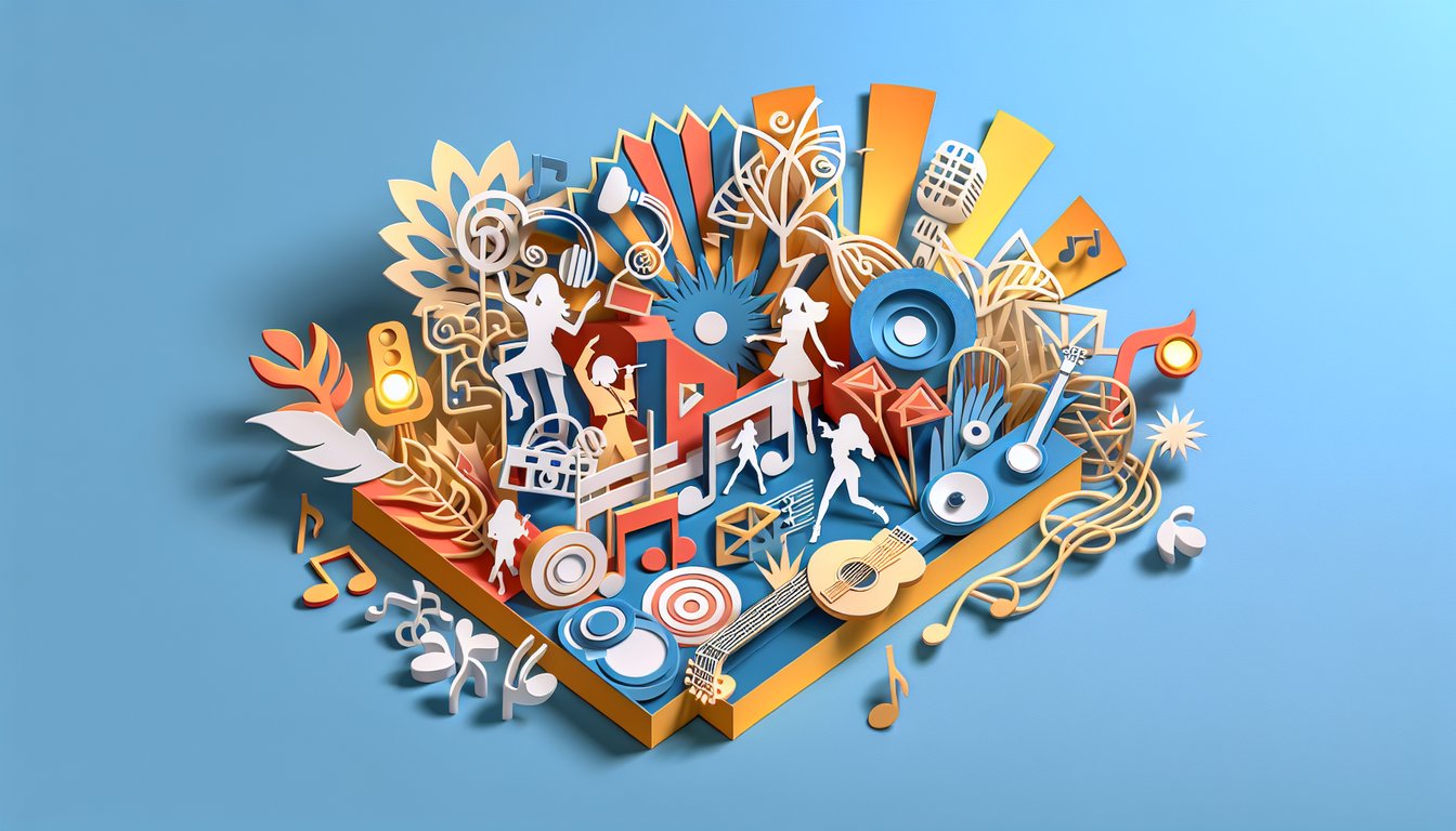 Paper art illustration for a TXT quiz to find your K-pop soulmate on a sky blue background