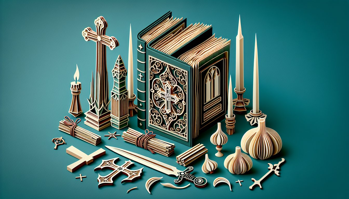 Paper art illustration for Buffy the Vampire Slayer trivia quiz on teal background