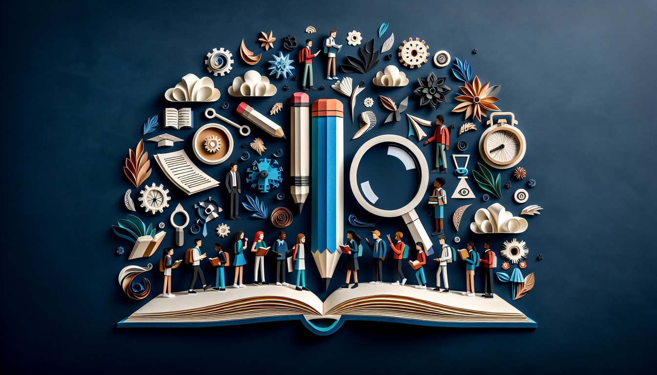 Colorful paper art promoting an Academic Integrity Challenge quiz for high school students.
