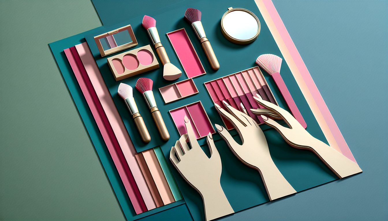Paper art illustration for a blush color discovery quiz on a teal background