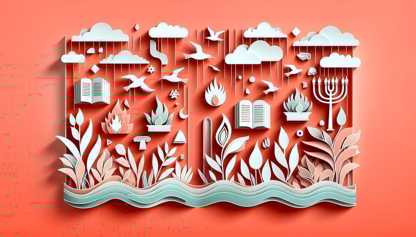 Paper art illustration for Exodus quiz highlighting chapters, characters, key events on coral background