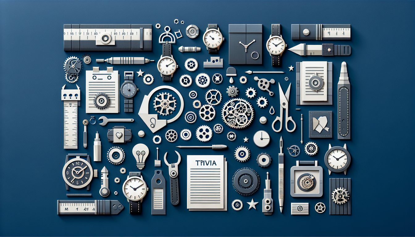Colorful paper art depicting various watch components for a Watchmaking Knowledge Quiz