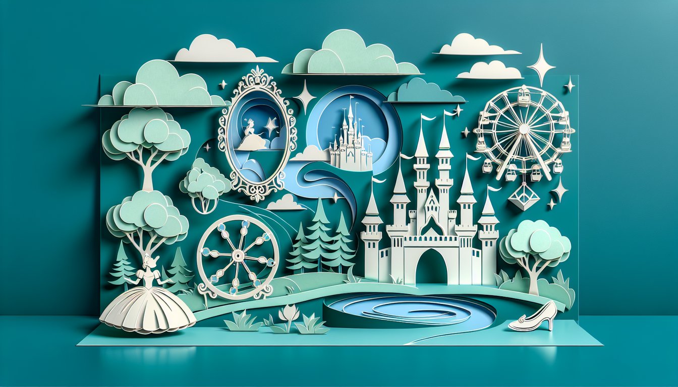 Paper art illustration of fairytale characters rising from a storybook on a teal background for personality quiz.
