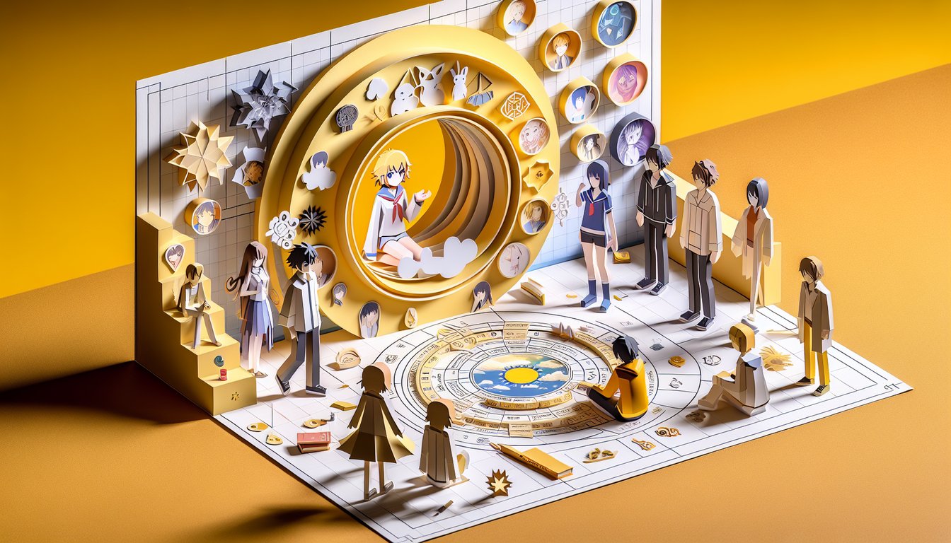 Hunter x Hunter personality quiz paper art illustration on a golden yellow background