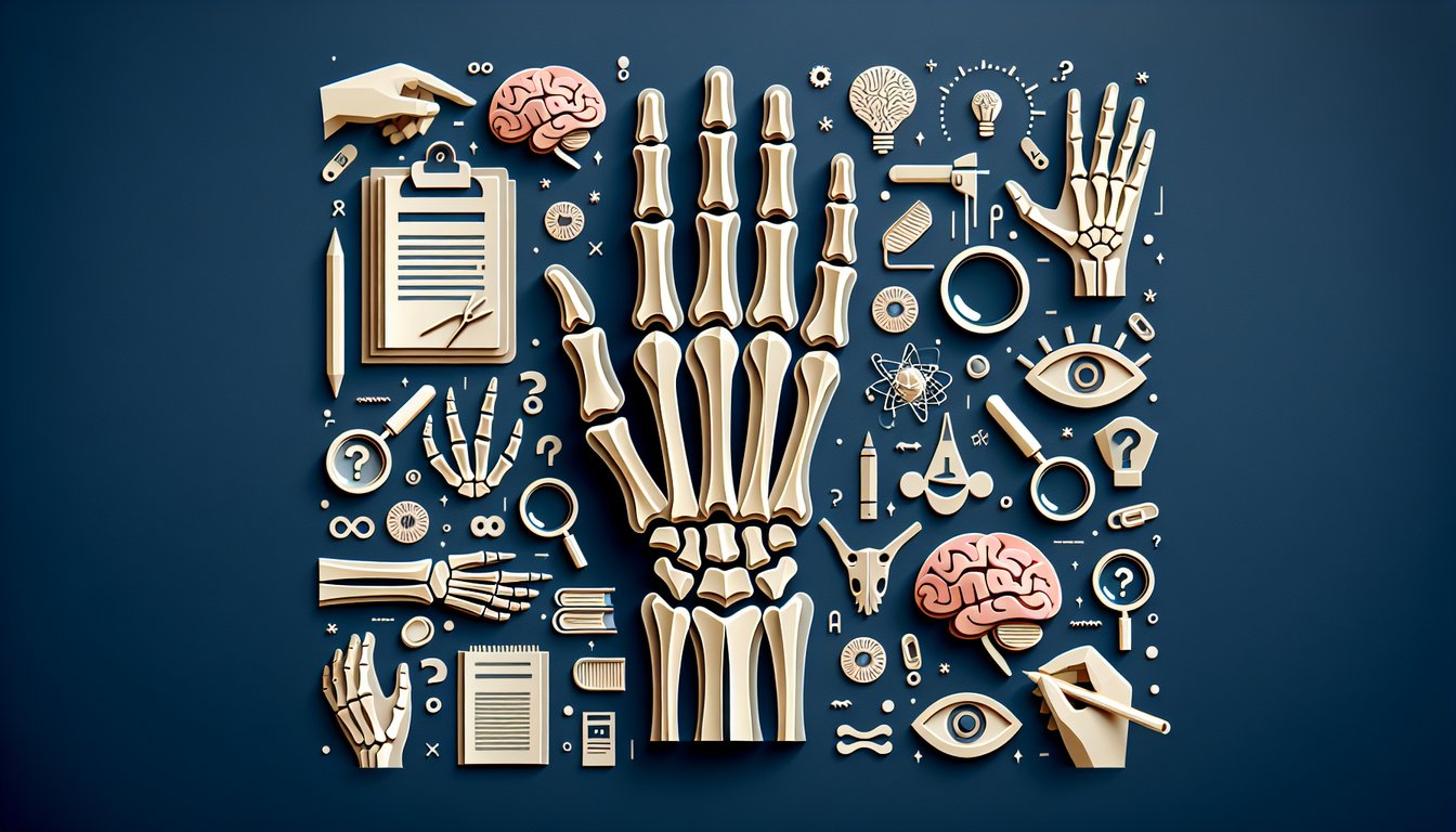 Paper art depicting a trivia quiz about wrist bone anatomy for high school students.
