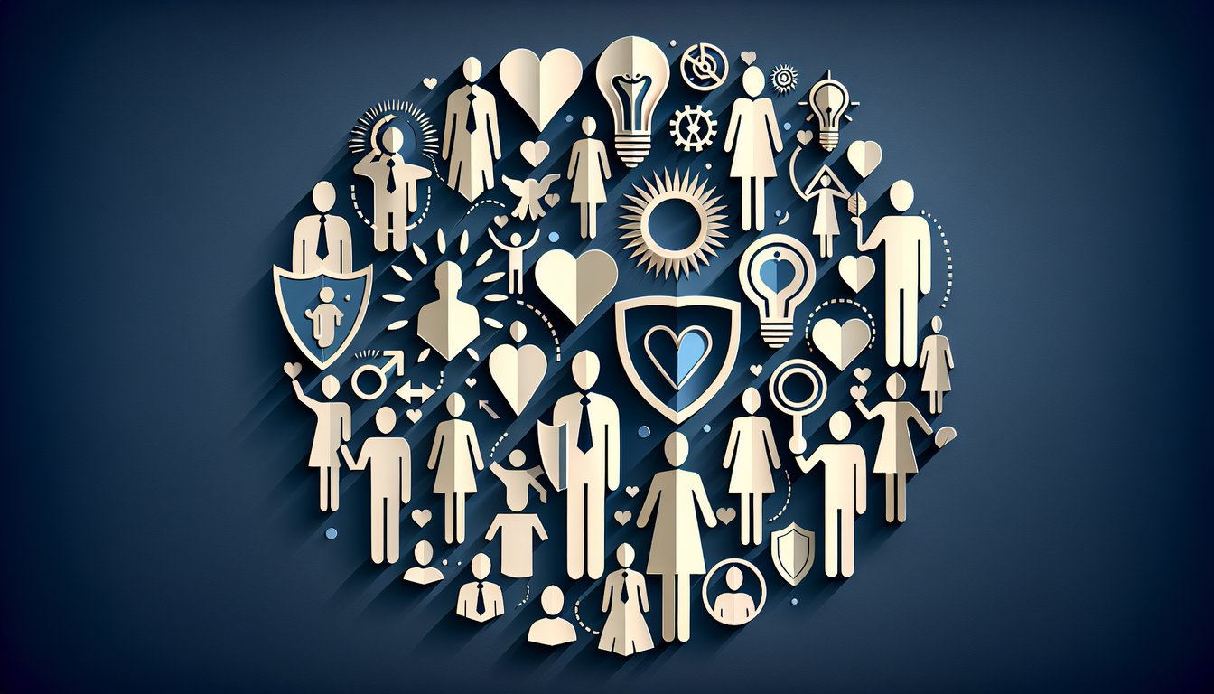 Paper art illustration with layered face cutouts on dark blue background for free difficult person personality quiz