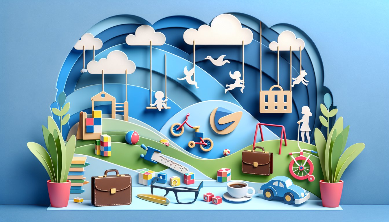 Paper art quiz illustration questioning your childishness or maturity on a sky blue background
