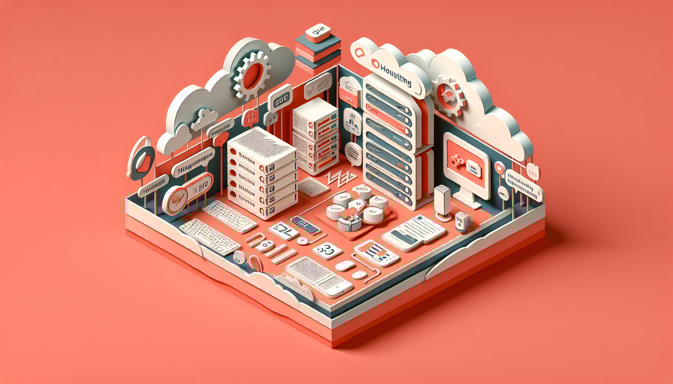Paper art illustration for a web hosting knowledge quiz on a coral background
