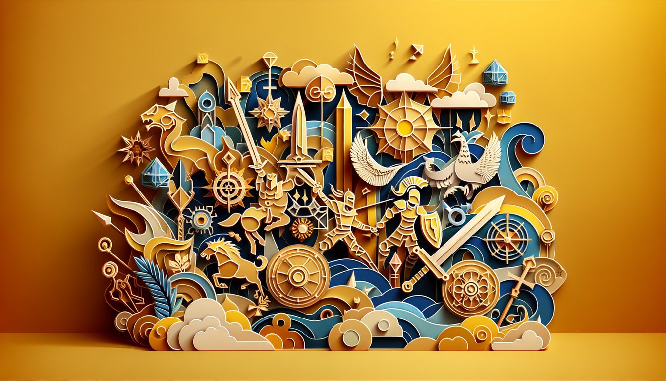 World of Warcraft trivia quiz paper art illustration on a golden yellow background