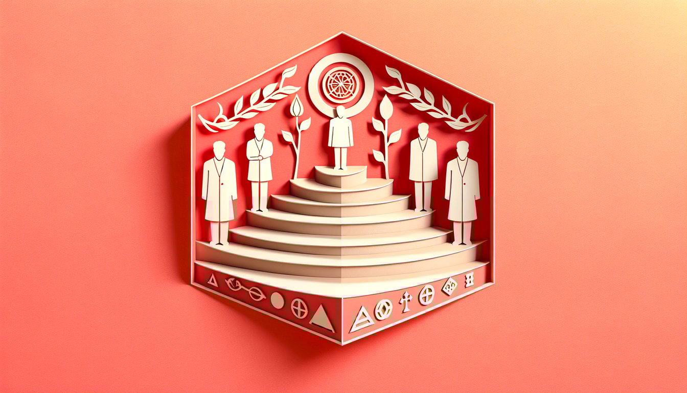 Paper art illustration for Zeta Tau Alpha initiation ritual quiz on a coral background