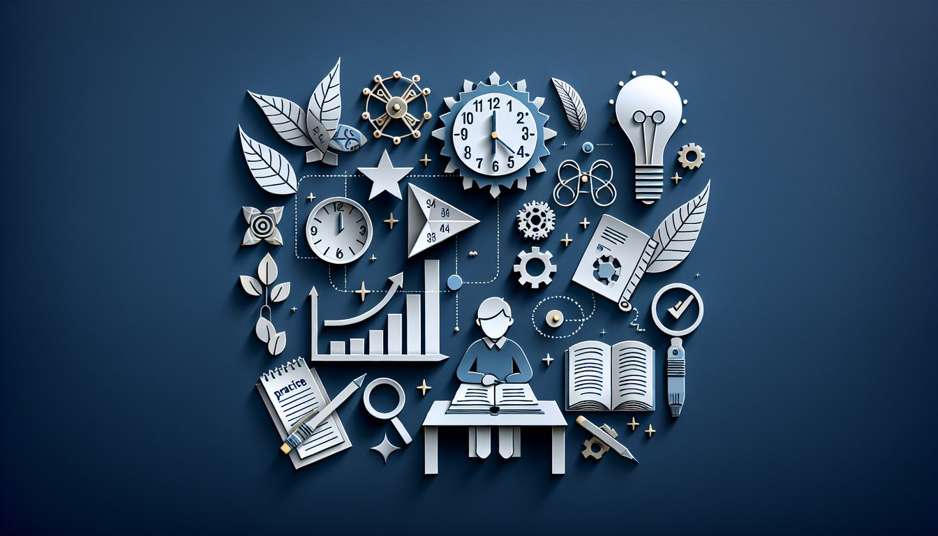 Colorful paper art promoting TSI Exam Essentials practice quiz for high school students.