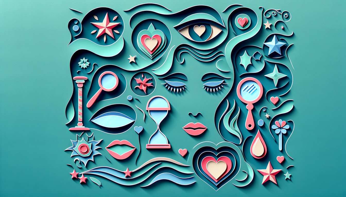 Paper art illustration for attractiveness quiz on teal background