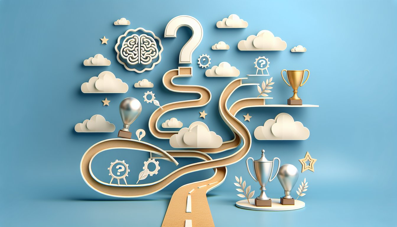 paper cut shapes representing business icons and quiz prompts on sky blue backdrop inviting discovery of FBLA events
