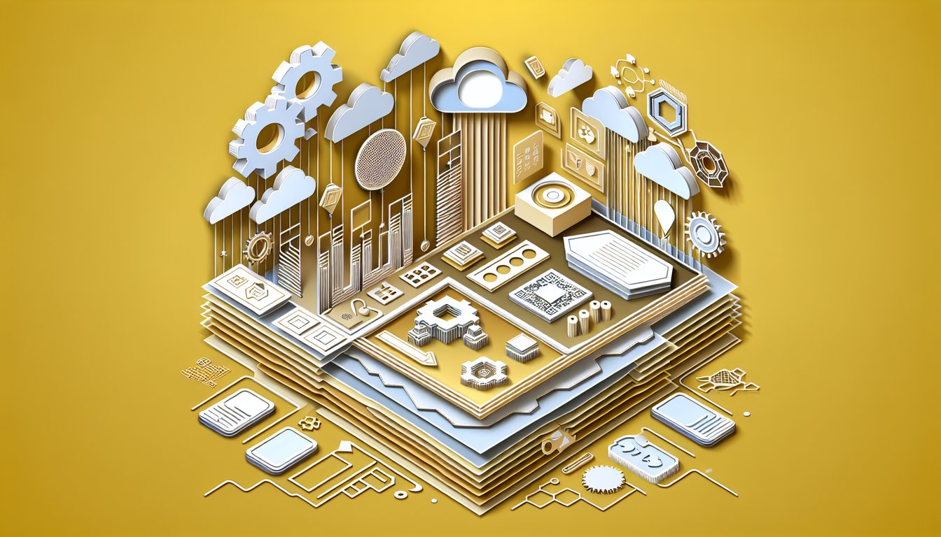 Paper art illustration for Roblox currency and Builders Club terms quiz on a golden yellow background.
