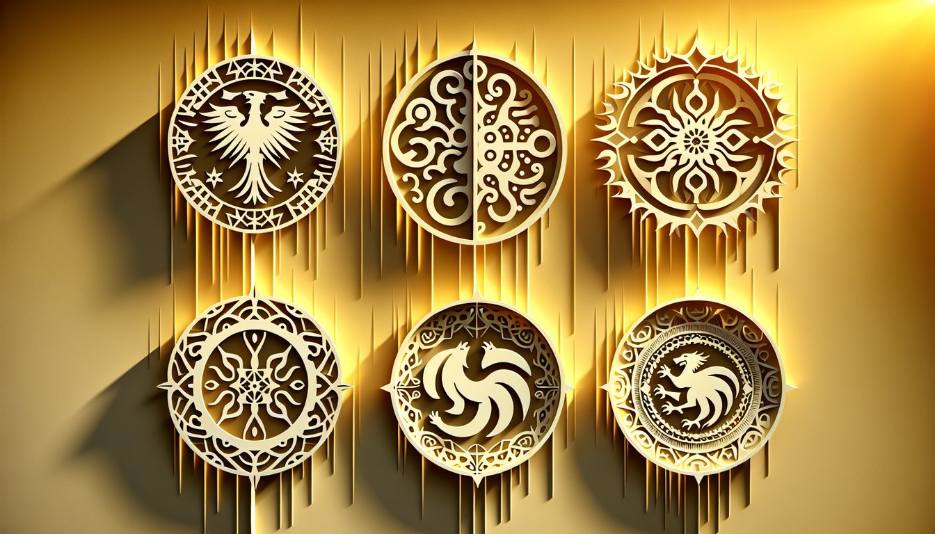 Game of Thrones house sigil quiz paper art illustration on a golden yellow background