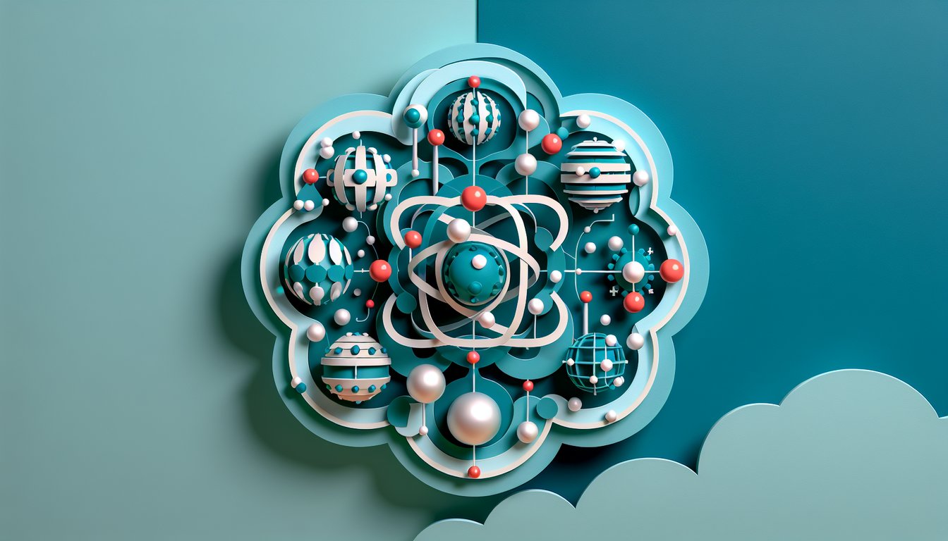 Paper art style quiz illustration on teal background with stylized molecular orbitals inviting hybridization practice