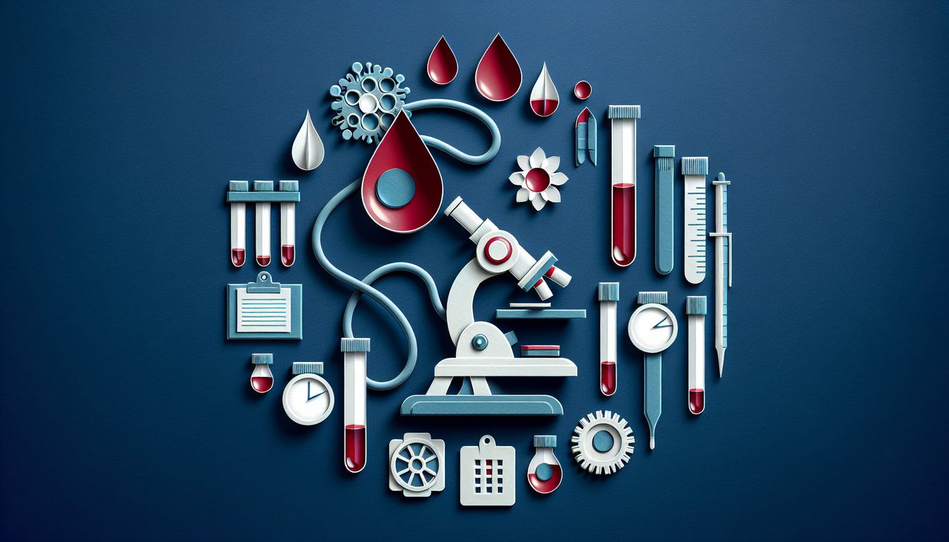 Colorful paper art promoting a Phlebotomy and Blood Analysis Knowledge Test quiz