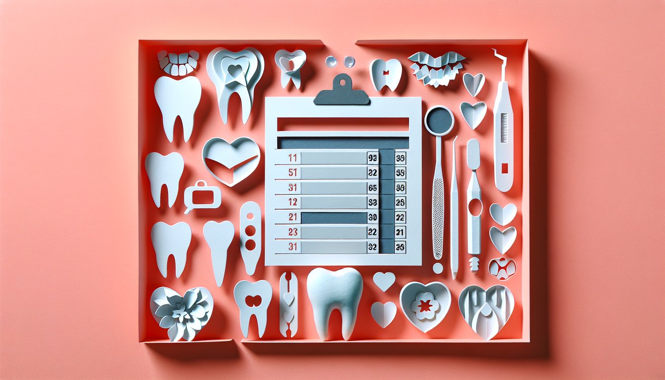 Paper art illustration for tooth numbering quiz on coral background