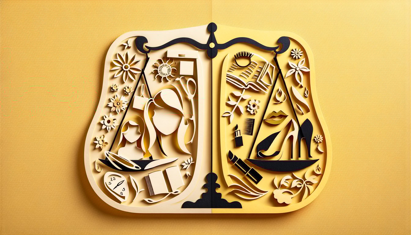Paper art of two female profiles in contrasting styles on golden yellow background for Betty Veronica personality quiz
