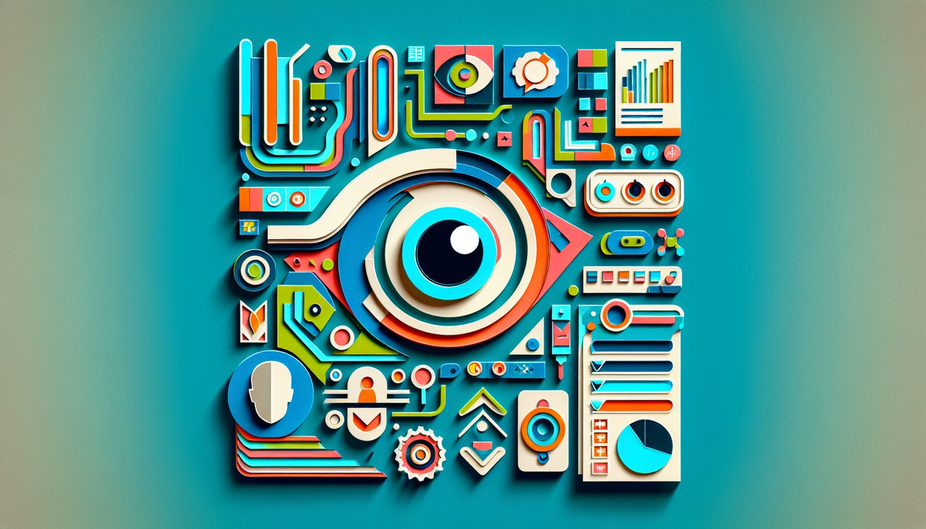 Paper art illustration of android silhouettes, stylized question mark and layered facial elements on teal background.
