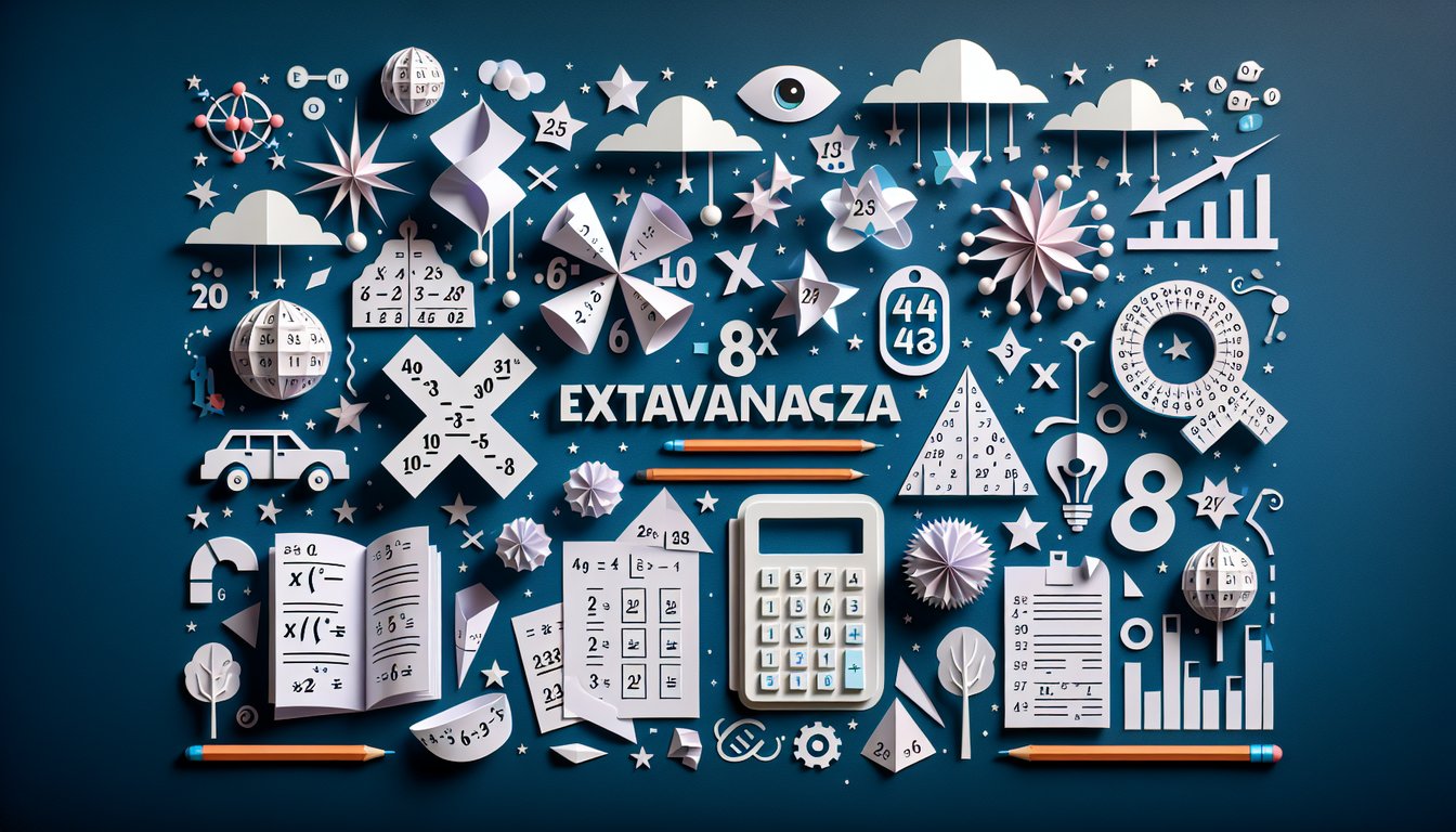 Colorful paper art promoting Exponent Extravaganza, a high school math quiz.