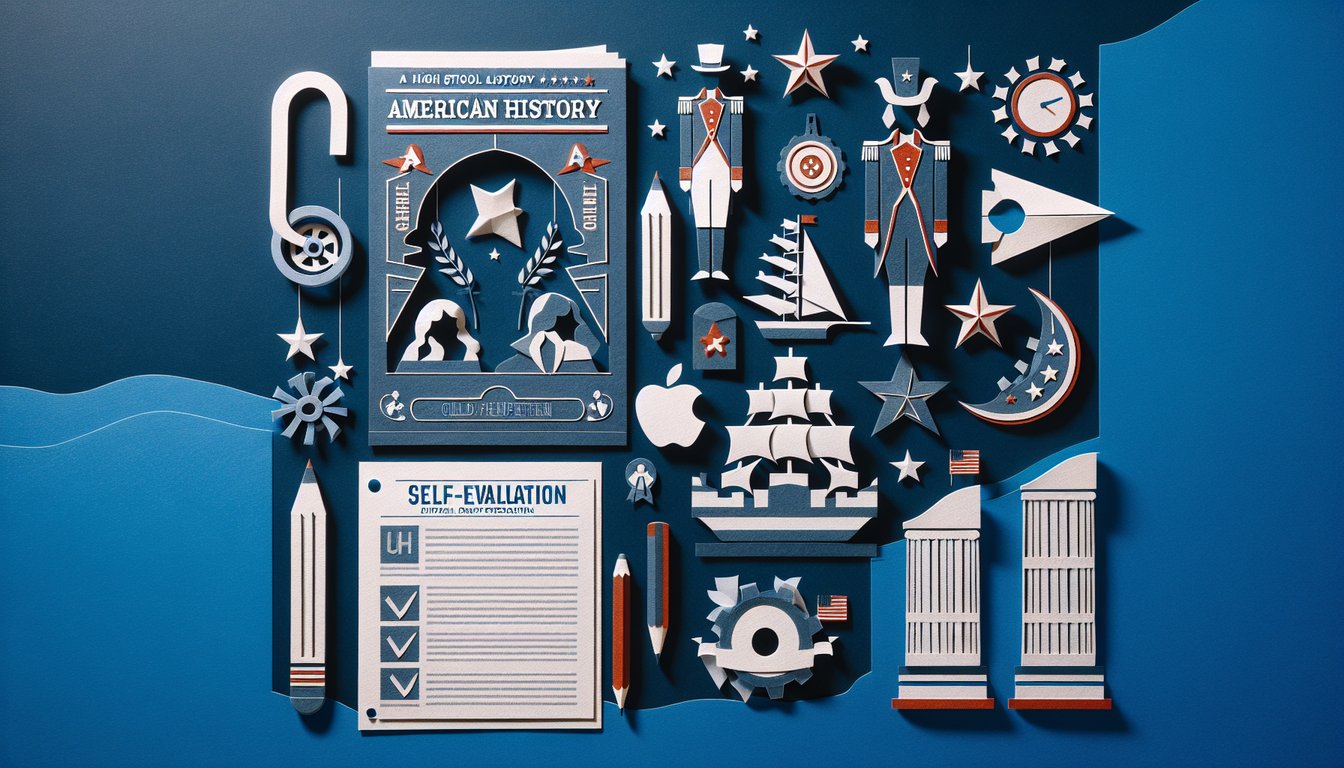 Colorful paper art promoting US History Final Prep quiz for high school students.
