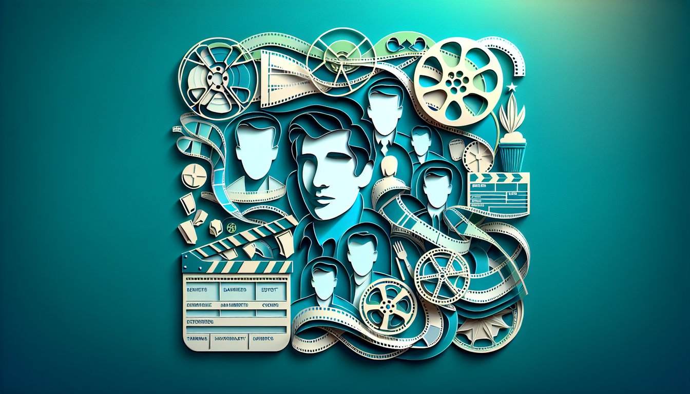Paper cut illustration showcasing Daryl Sabara quiz text with film icons on teal background