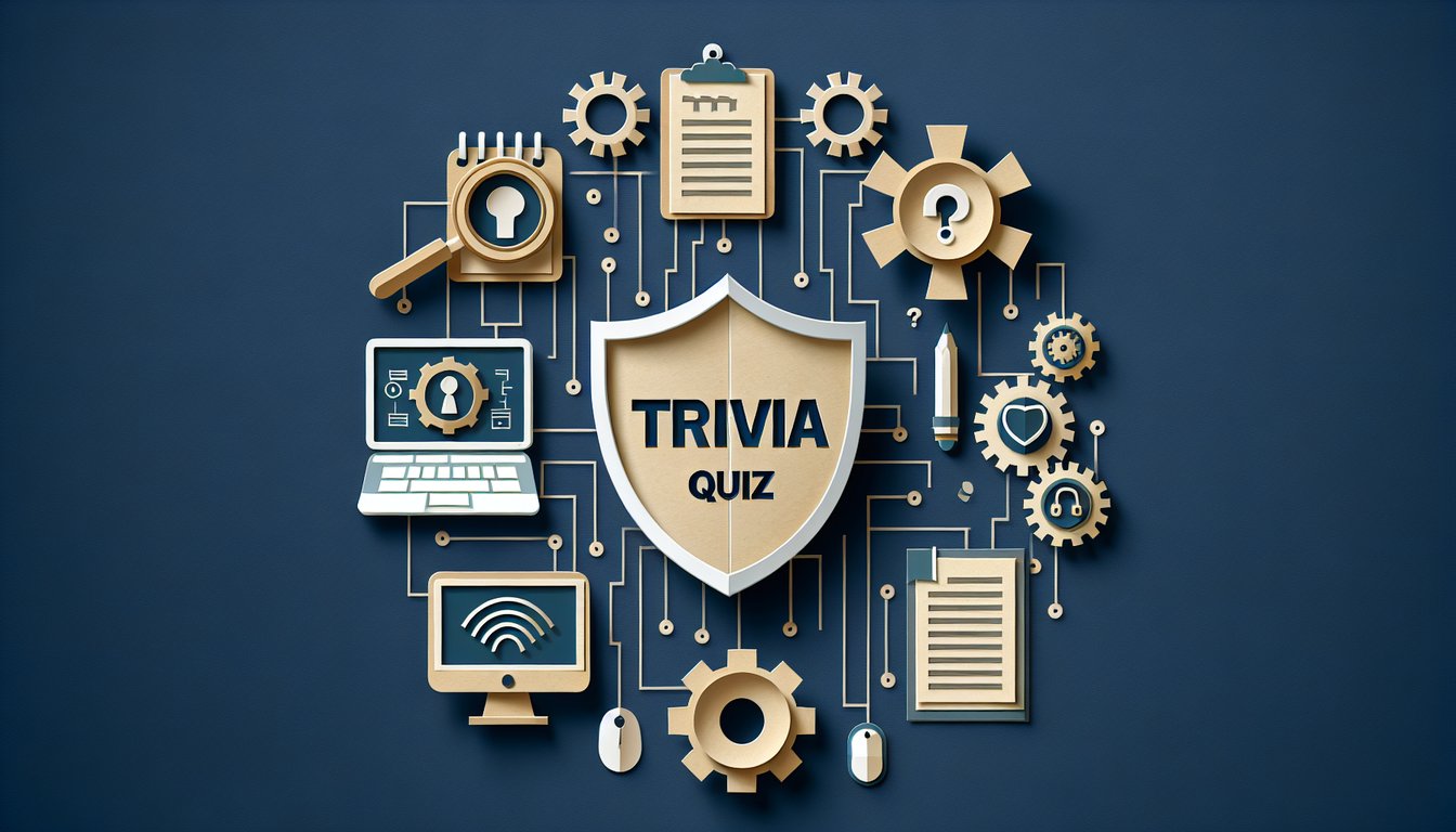 Colorful paper art promoting FBLA Cyber Challenge trivia quiz for high school students