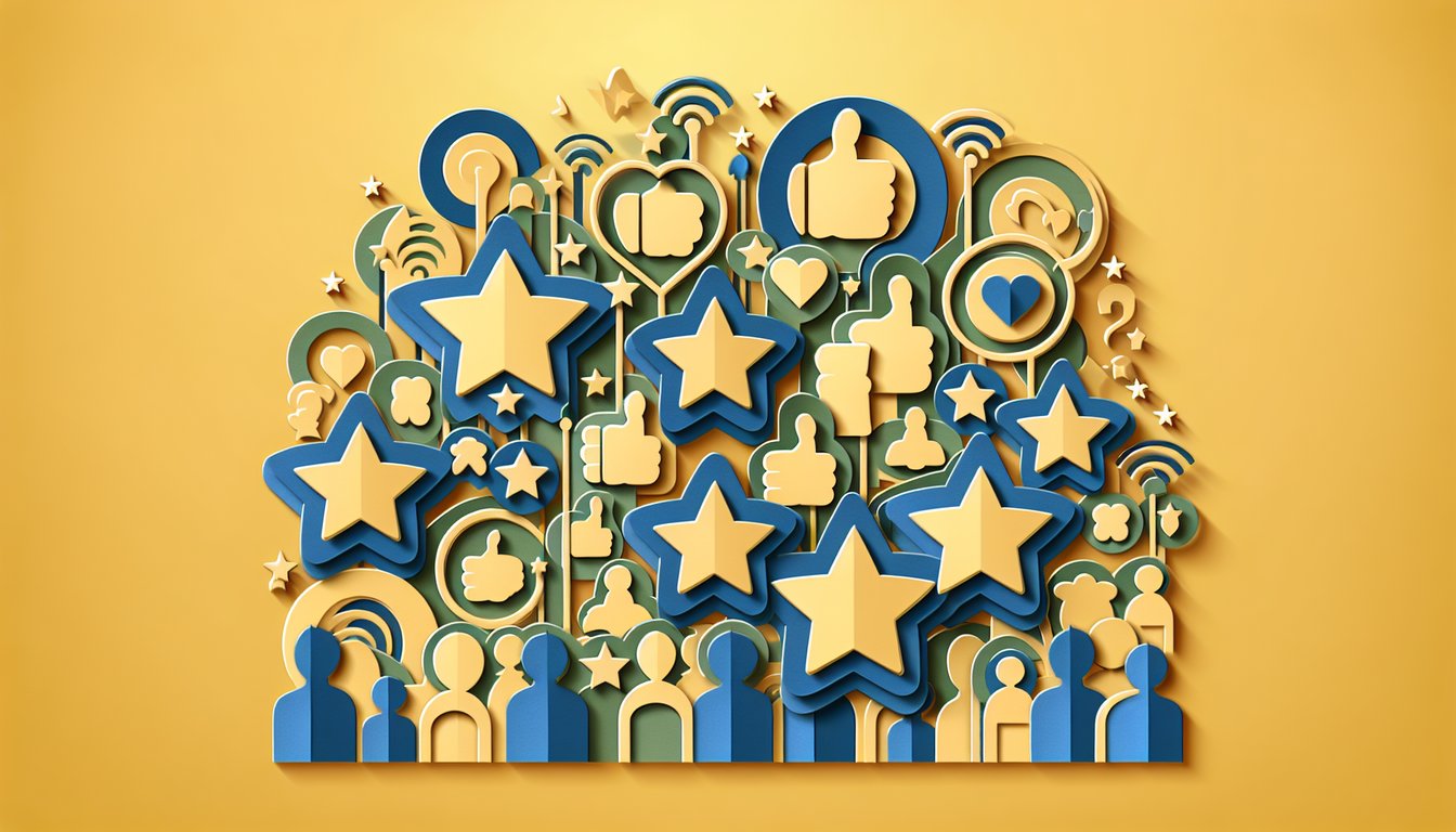 Paper art quiz graphic with Am I Popular title question marks social media icons on golden yellow background