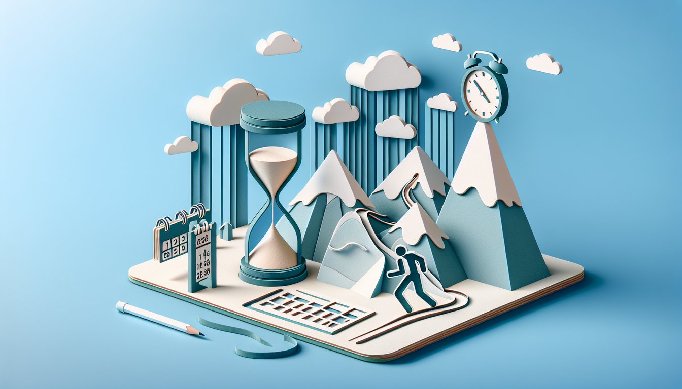 Paper art illustration for Time Blindness Test quiz on sky blue background.