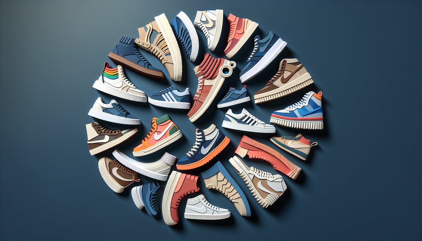 Paper art illustration for sneaker trivia quiz on dark blue background