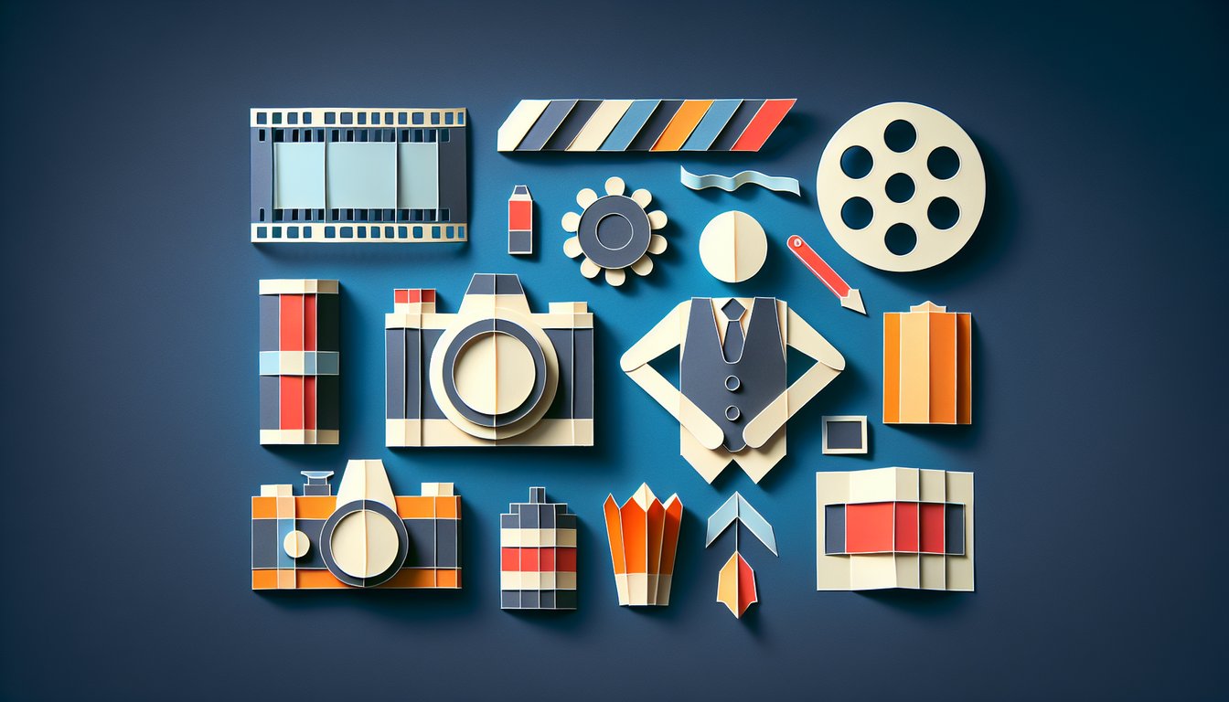Colorful paper art displaying camera, film reel, and light bulb symbols for Photography Onboarding Quiz.